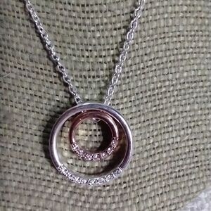 Two tone silver and copper crystal circles chain necklace
